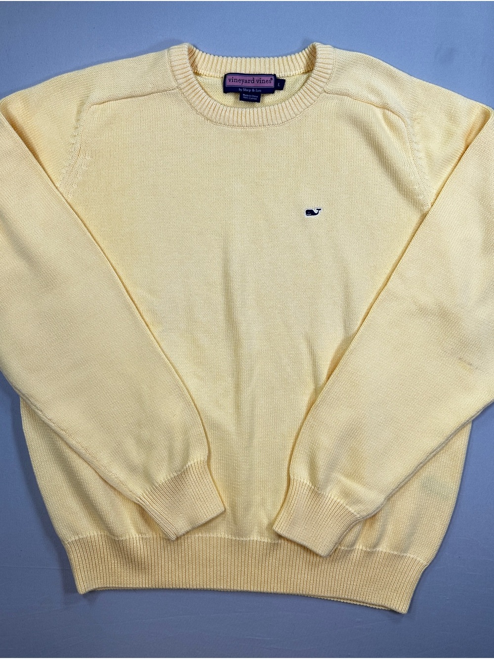 Vineyard Vines Men's Pale Yellow Crewneck 100% Cotton Sweater Size L